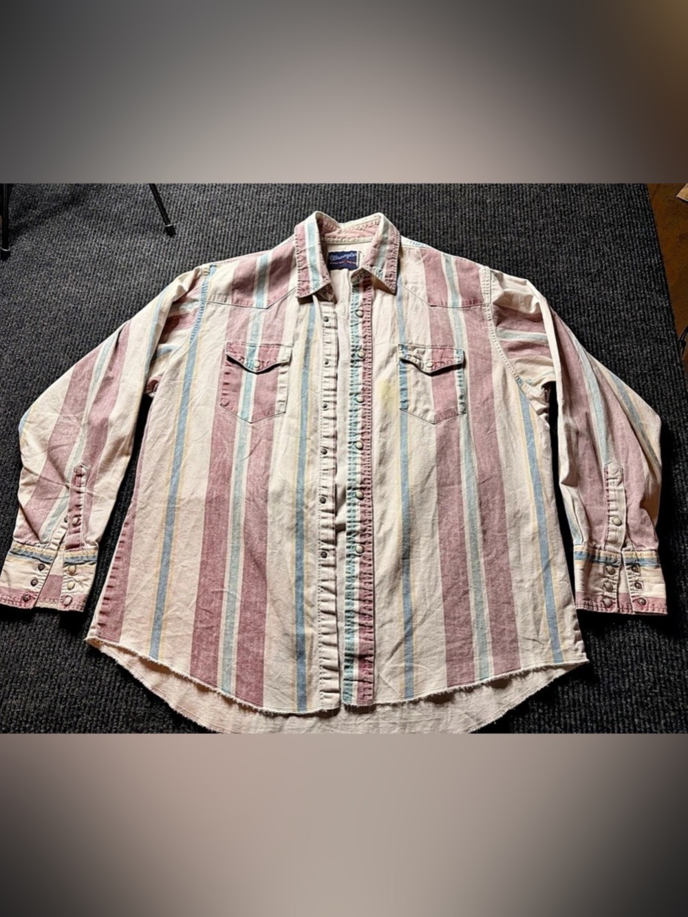 Vintage 90s Wrangler X-Long Tails Pearl Snap Western Shirt 17.5-36 Pastel Stripe